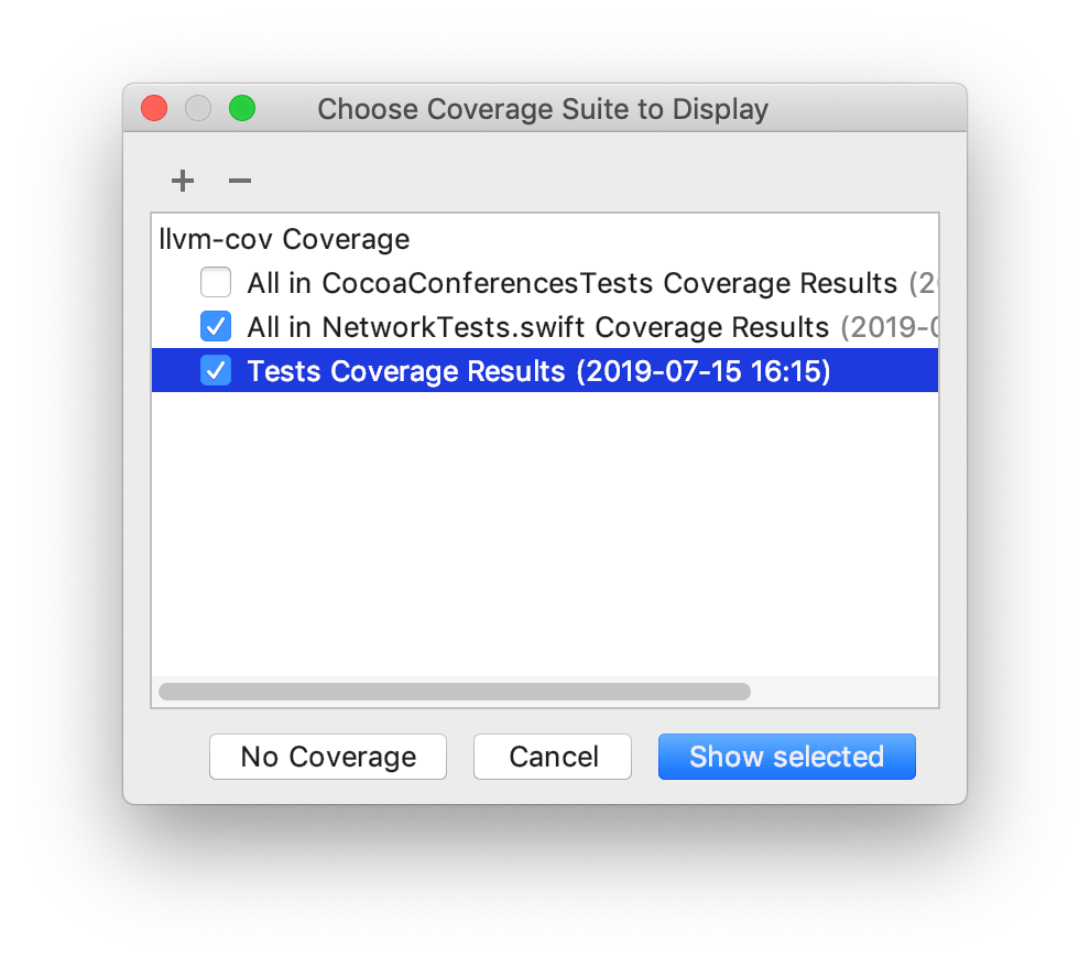 Choose Coverage Suite to Display dialog