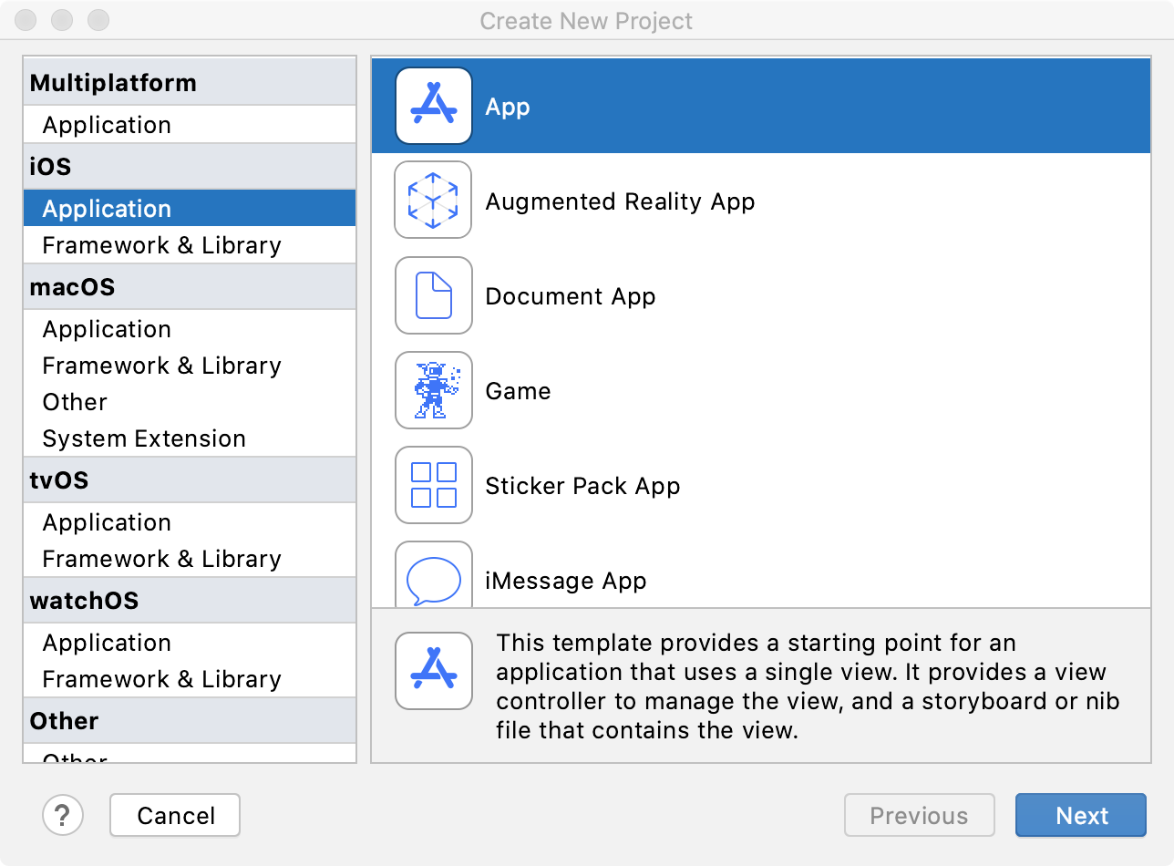 Create New Project dialog page one