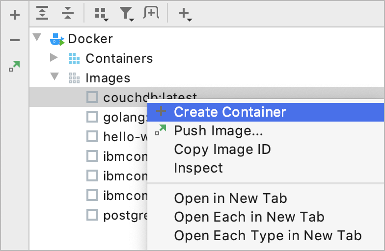 The Create container context menu item