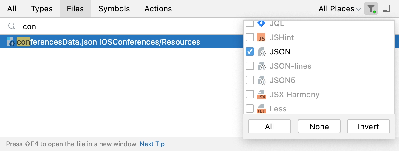 Exclude file types from search