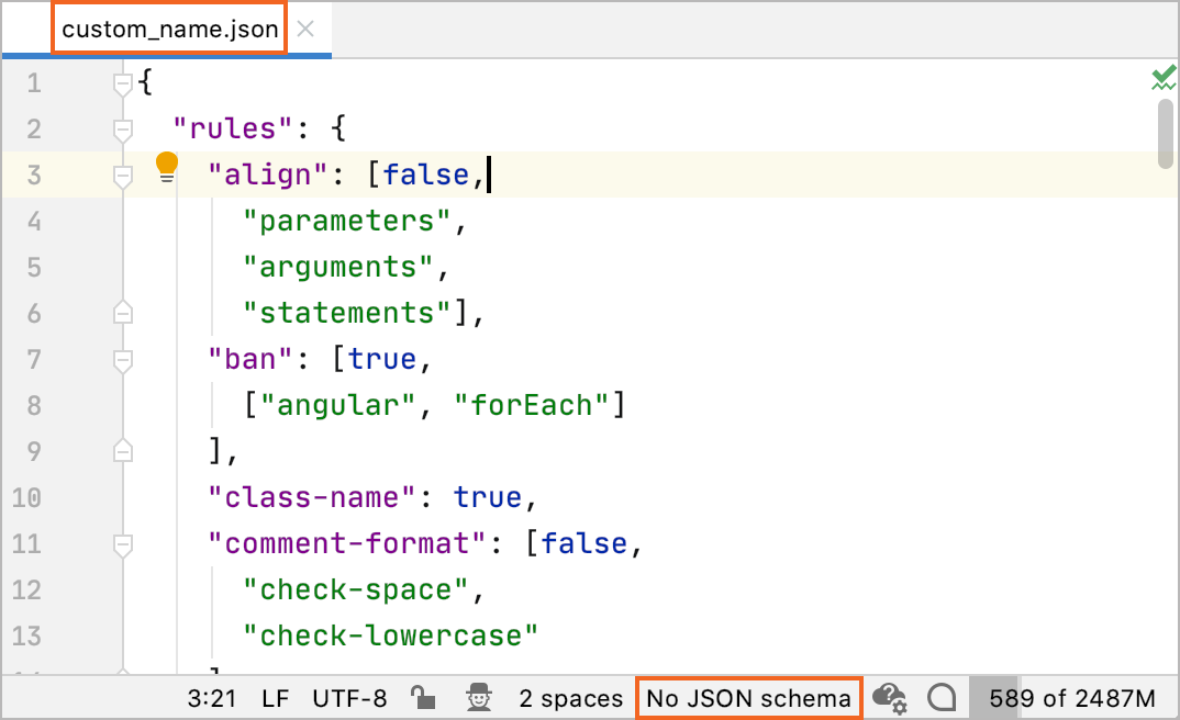 No JSON schema for the current file