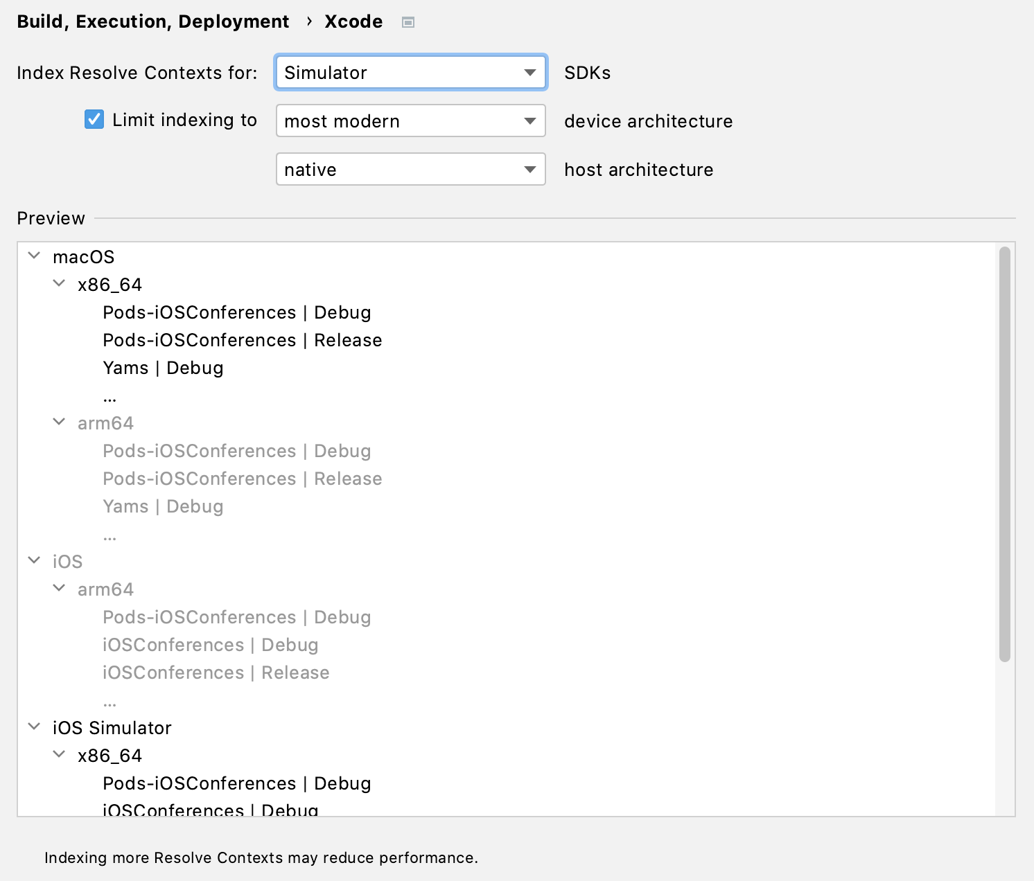 Resolve Context indexing settings