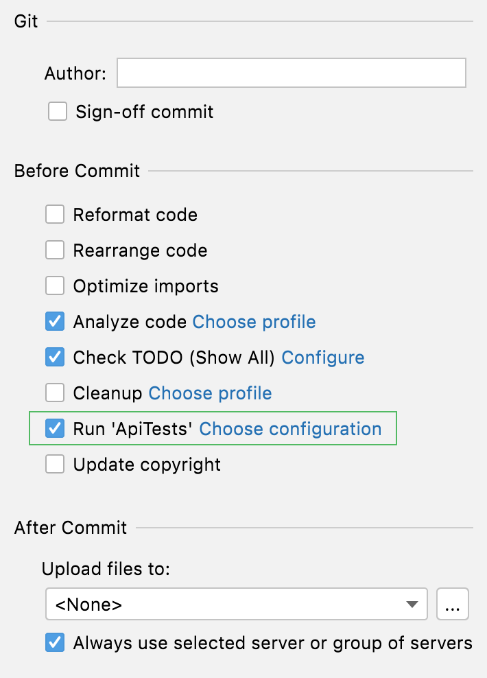 Pre-commit checks menu