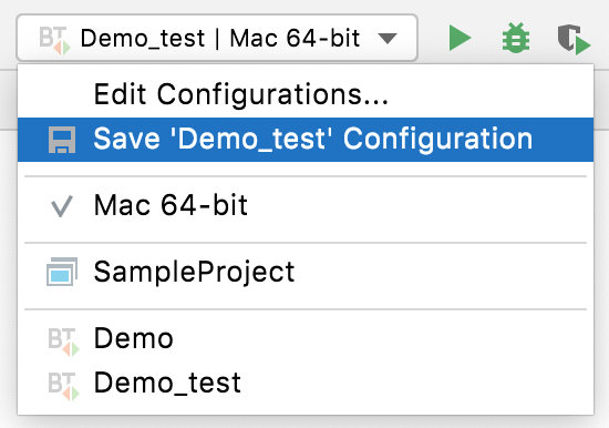 Saving temporary test configuration