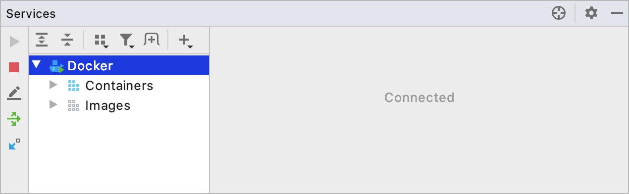 The Services tool window, connected to Docker