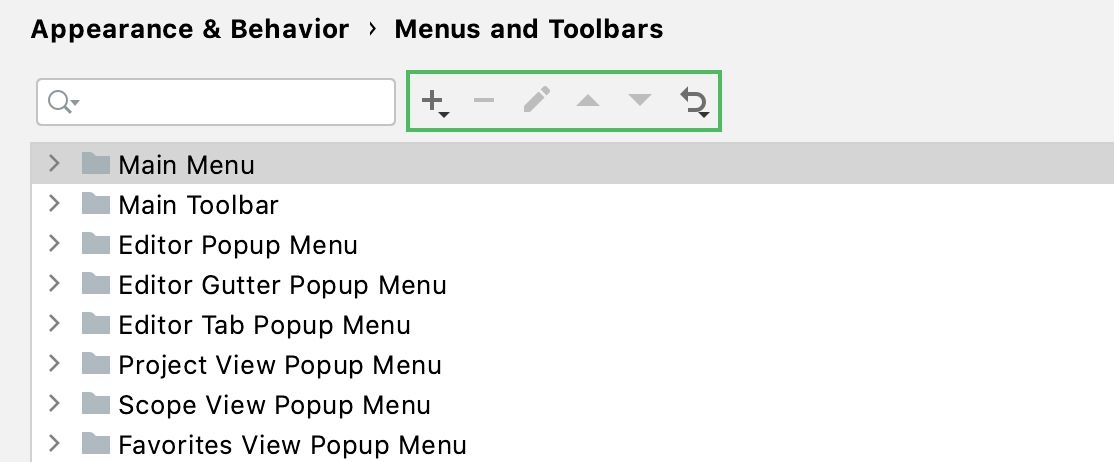 the Menus and Toolbars settings