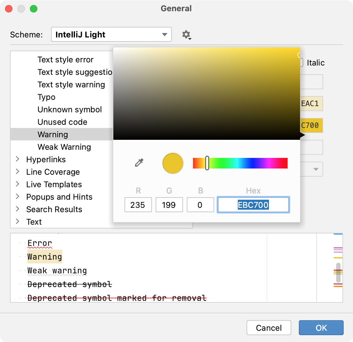 Changing error highlighting