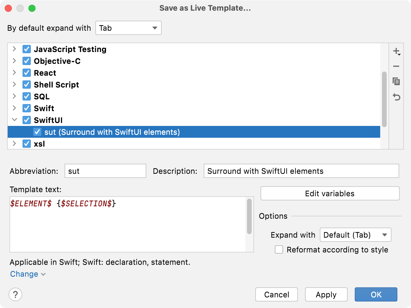 Modified custom surround template for SwiftUI