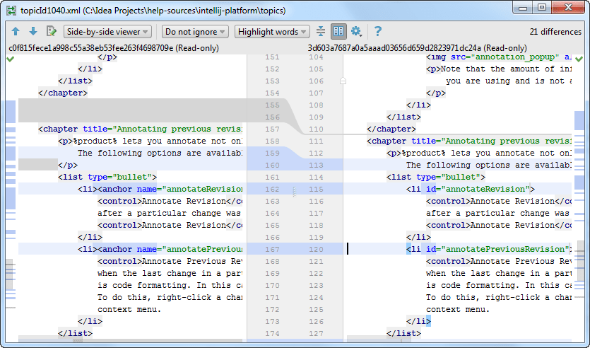 AppCode: differences viewer