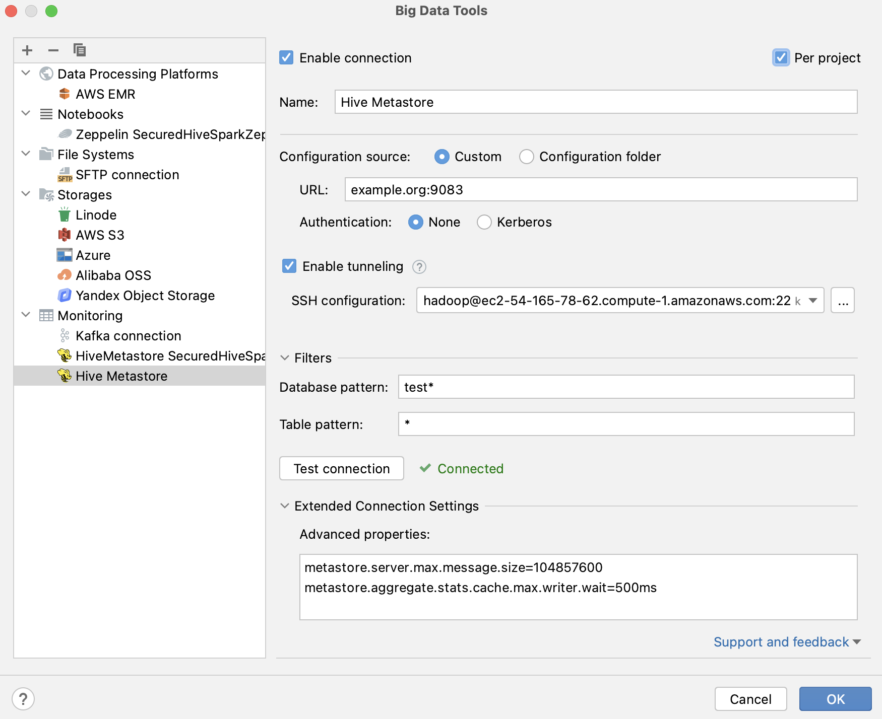 Configure Hive connection