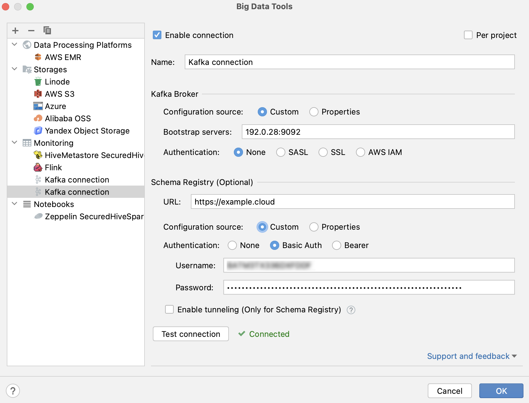 Configure Kafka connection