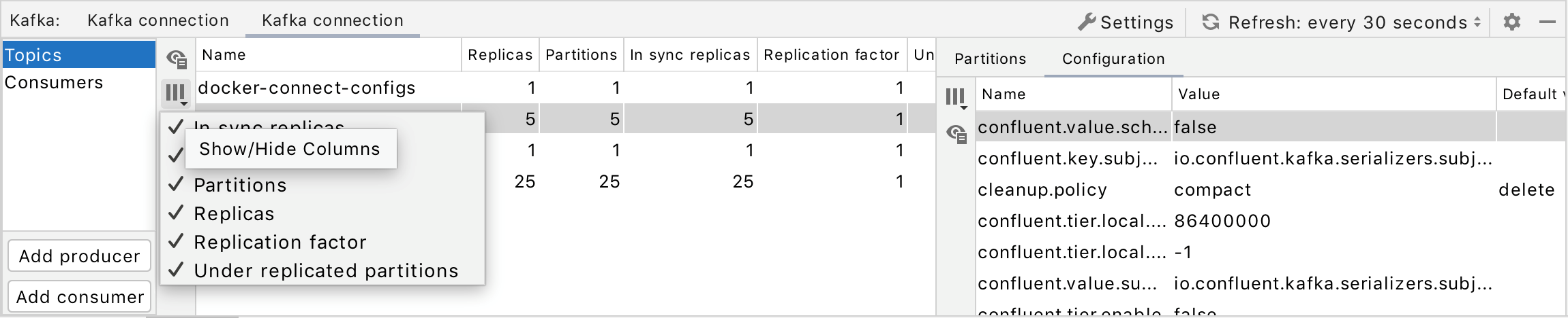 Select columns to show in the table