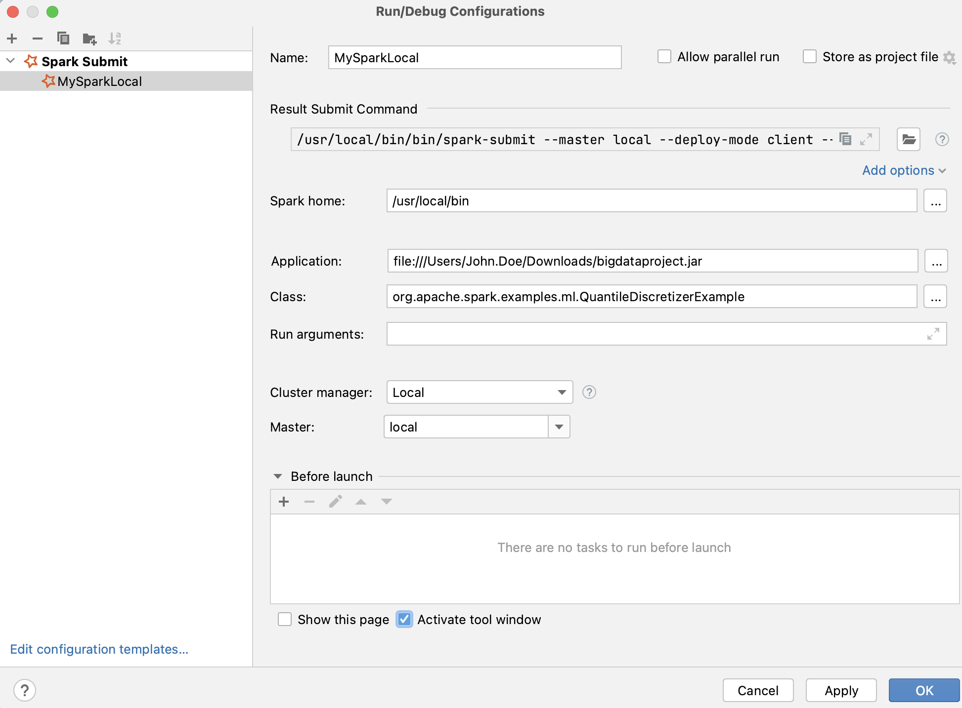 Spark Submit configuration