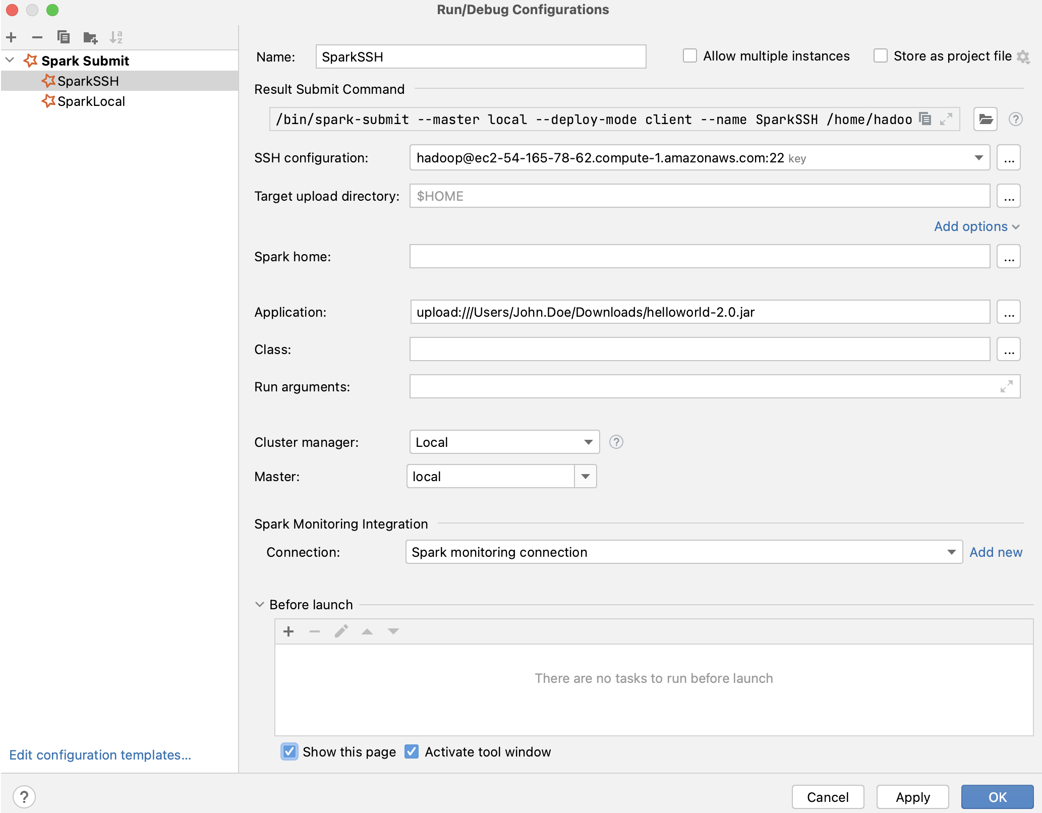 SSH Spark Submit configuration