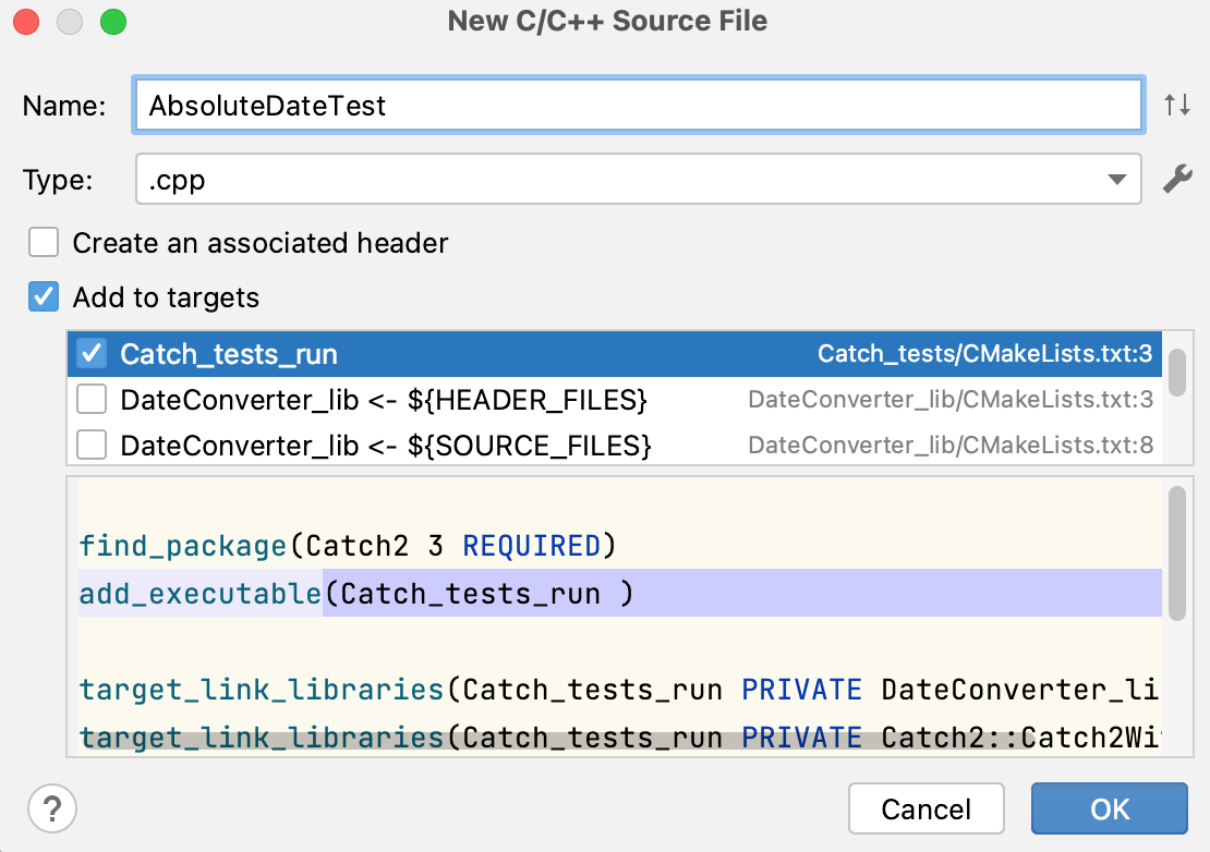 Adding a new test file to target