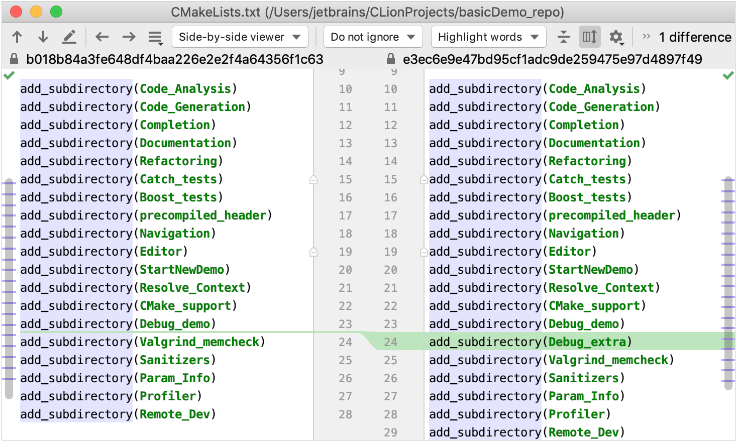 CLion: differences viewer