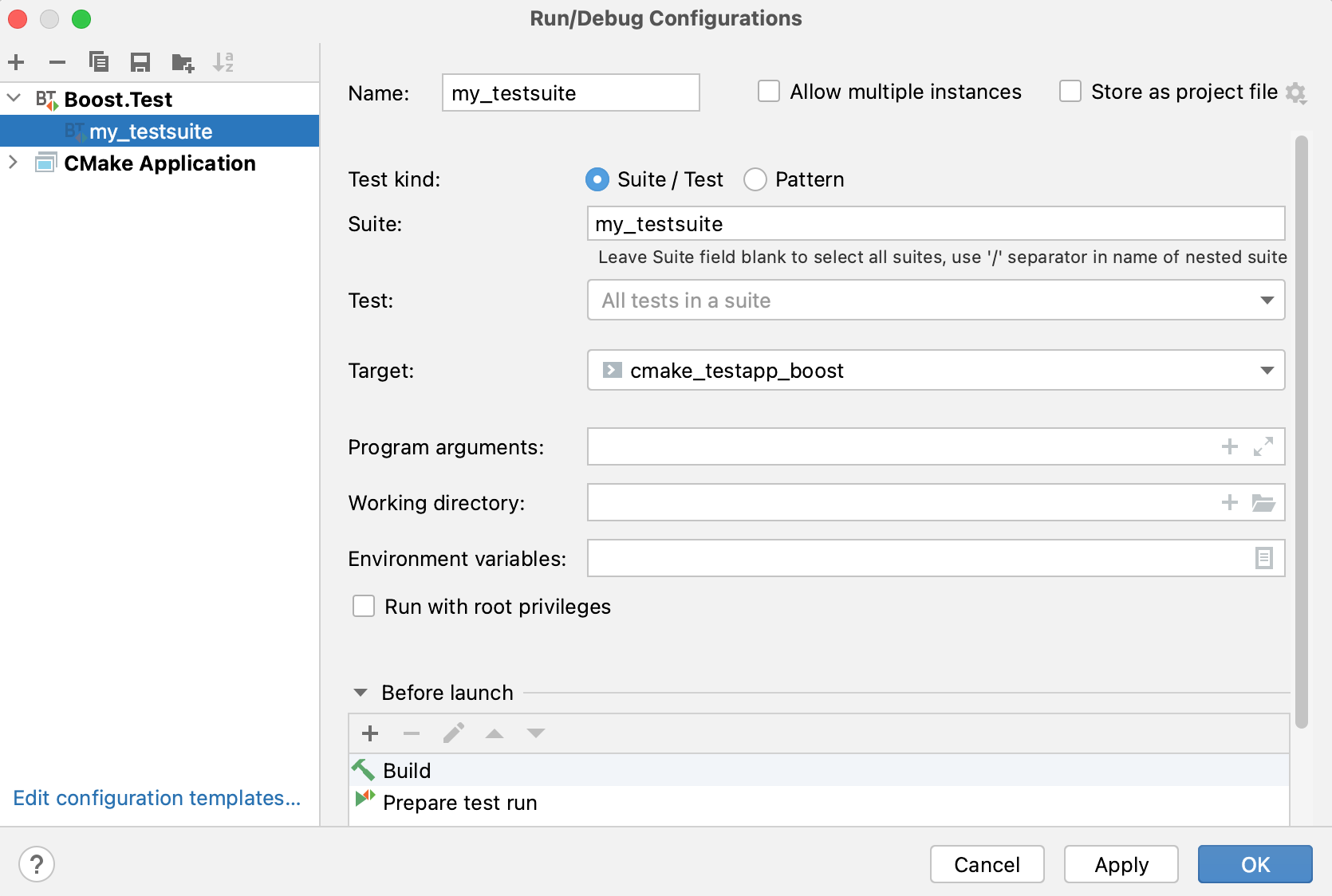 Boost.Test run/debug configuration