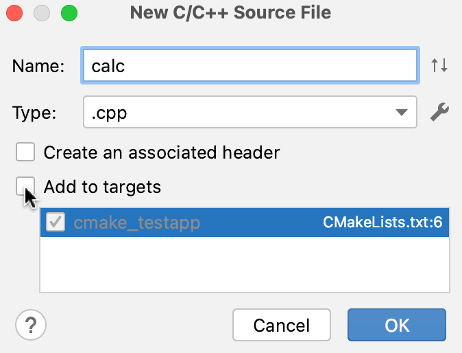 Adding a new file without adding it to an existing target