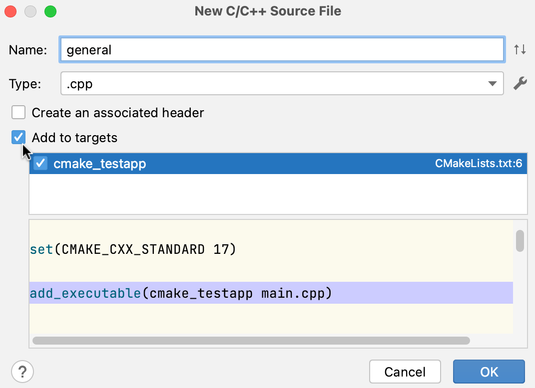 Adding a file to an existing target