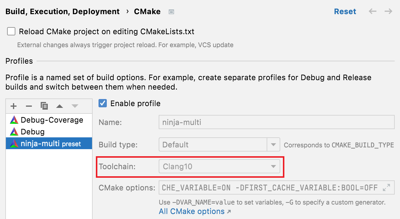 A loaded CMake preset