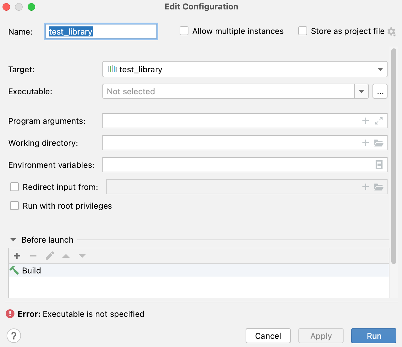 Executable not specified error