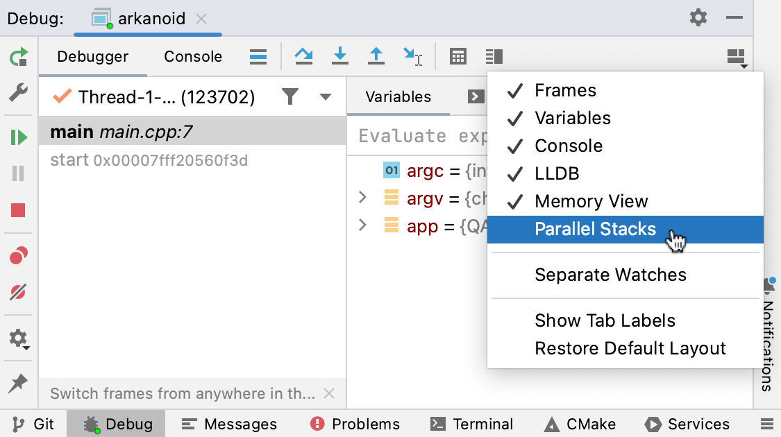 Enabling the Parallel Stacks view