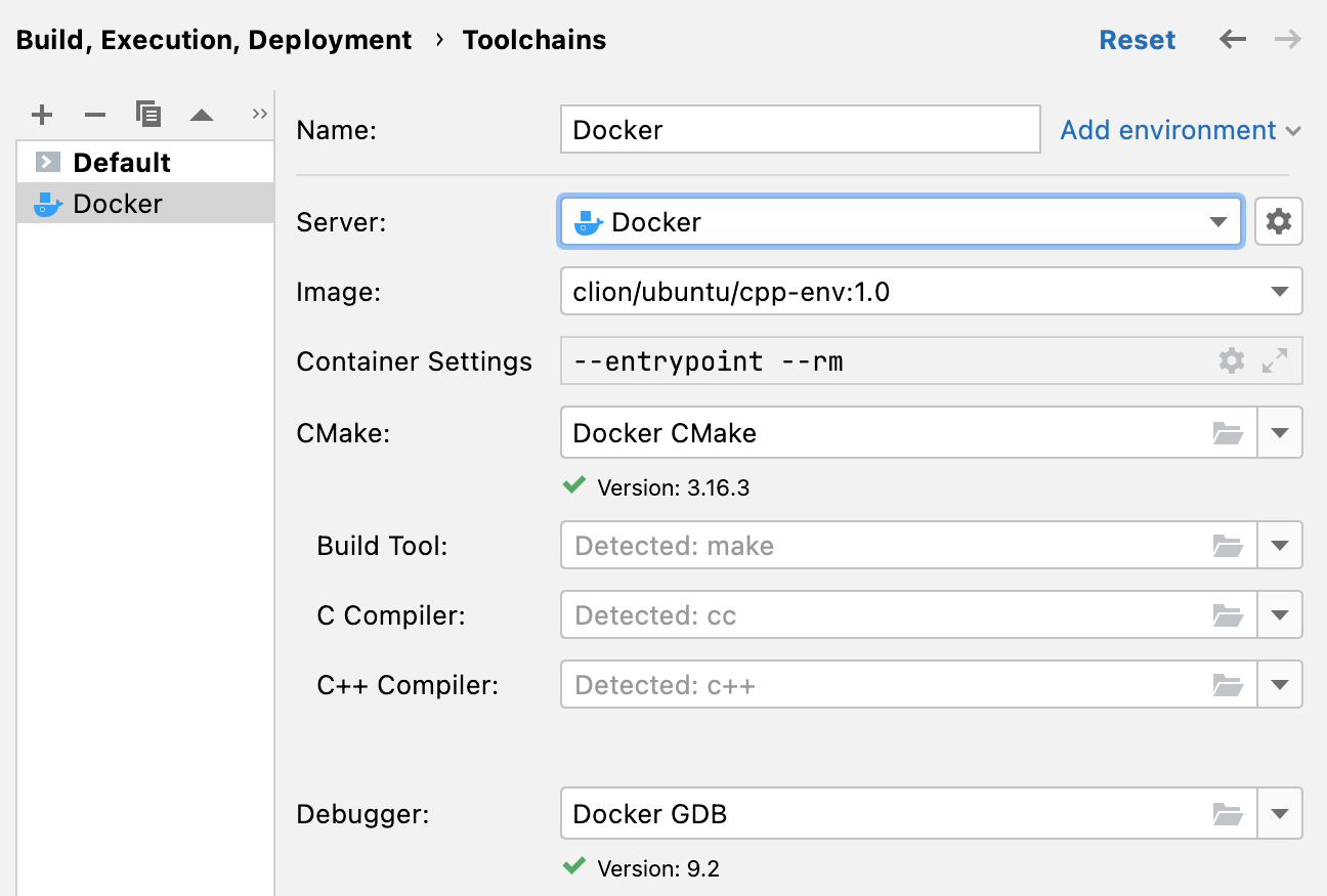 Docker toolchain configured