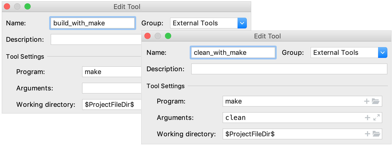 external tools for build and clean