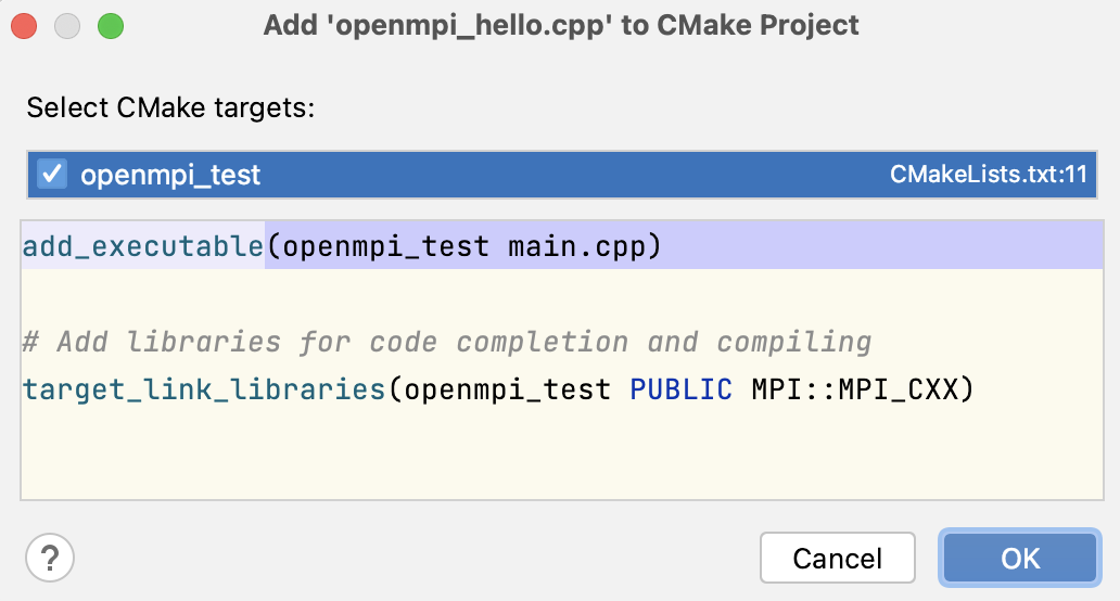 Adding a file to a CMake target
