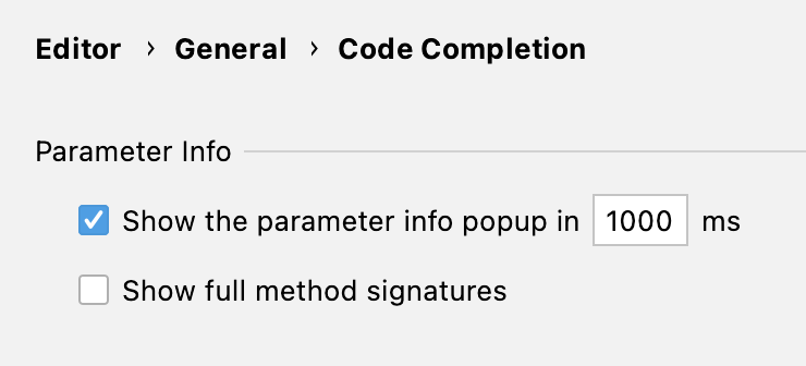 Parameter info popup settings