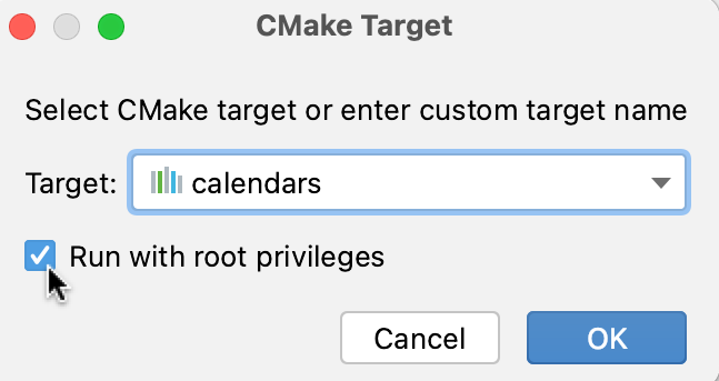 Option to run a before launch target with root privileges