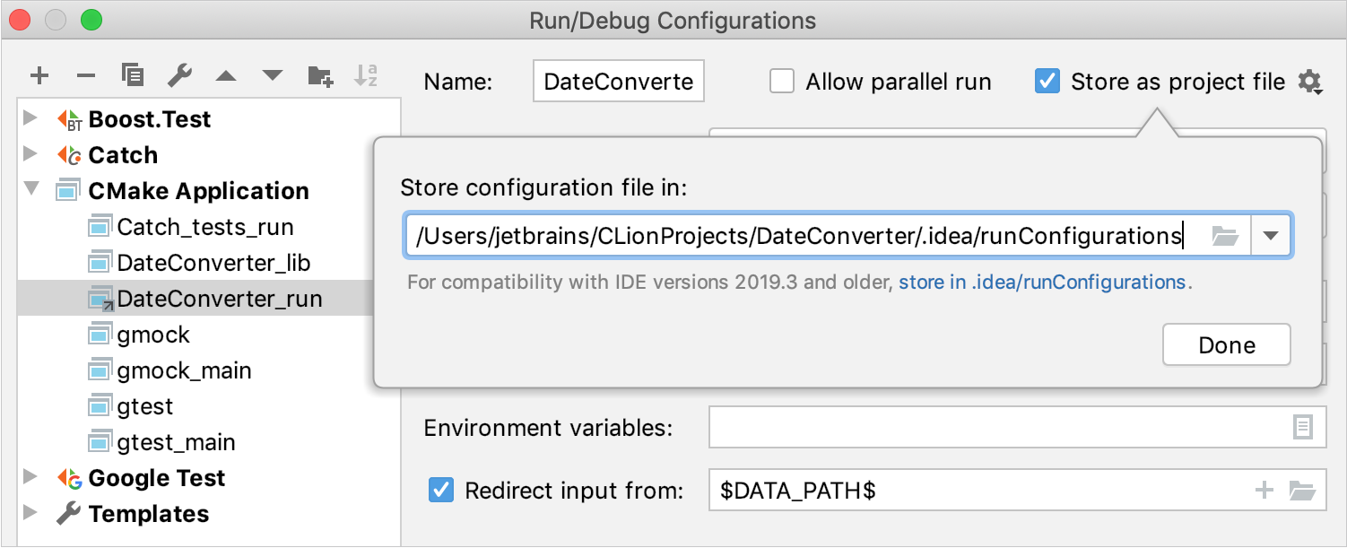 Saving a configuration into a file