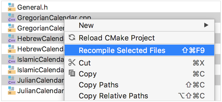 recompile several files in the project tree