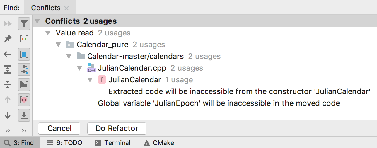 Cl refactoring conflicts toolwindow