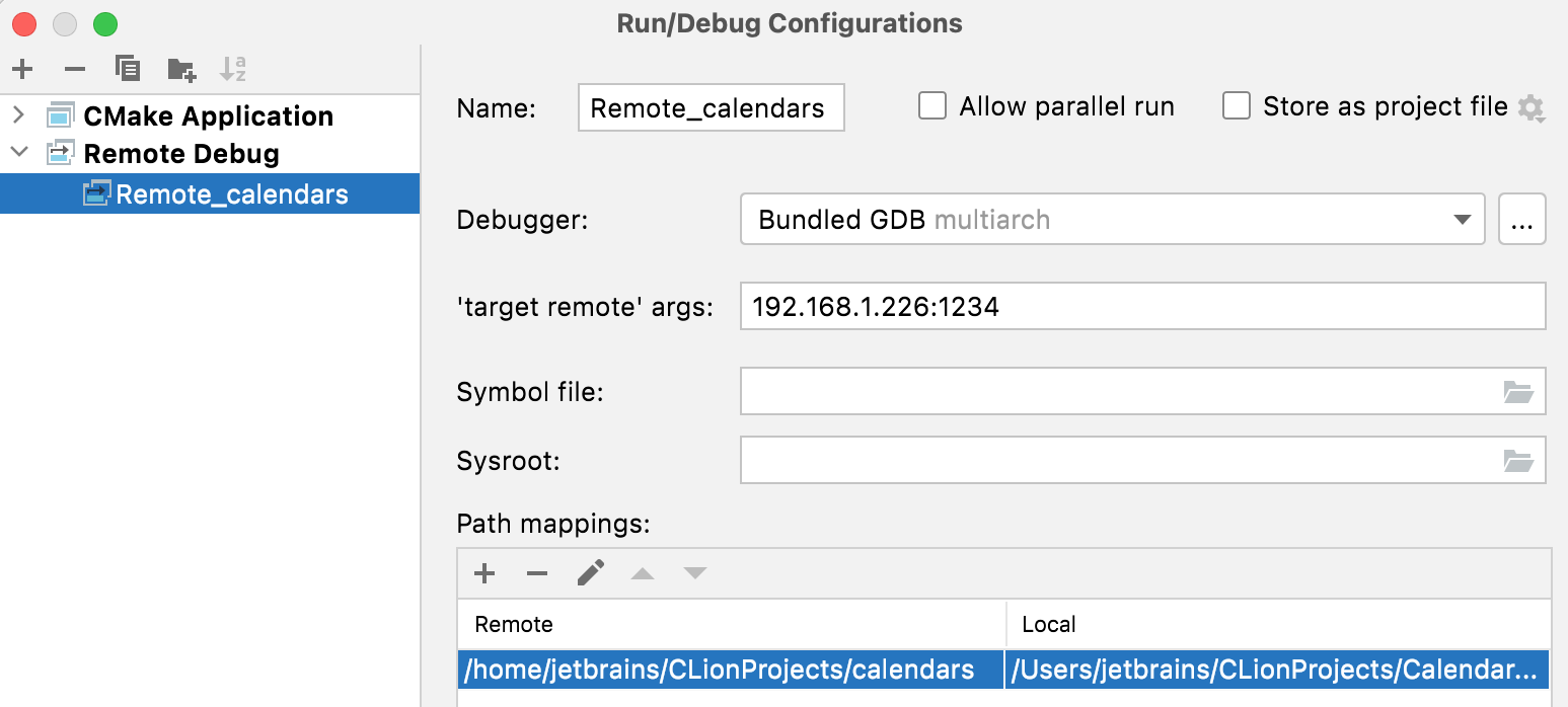 Remote Run/Debug Configuration