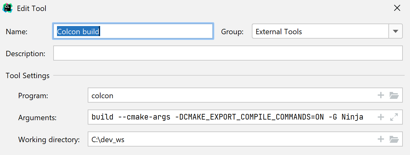 External tool for colcon build