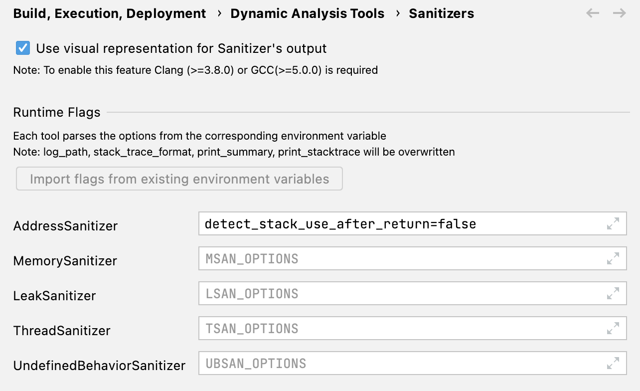 Sanitizers settings