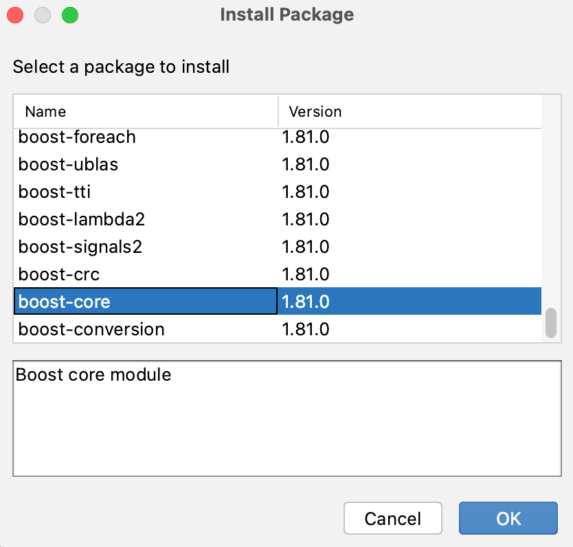 Package candidates dialog