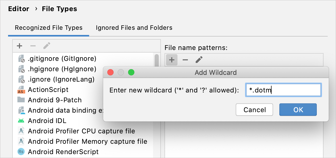 IntelliJ IDEA: Change association between file type and related filename patterns
