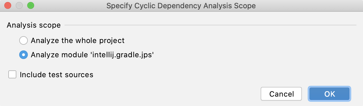 Selecting a scope for analyzing cyclic dependencies