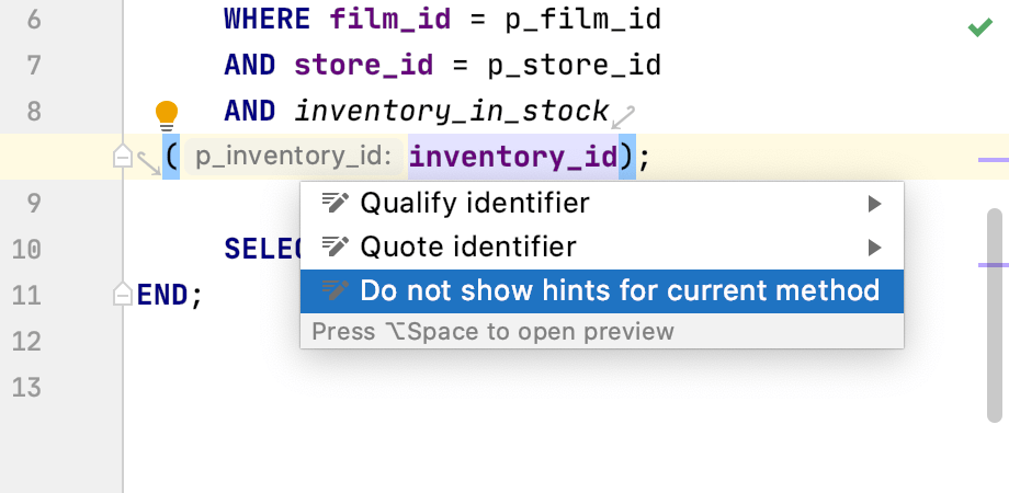 Configure the parameter hints exception list
