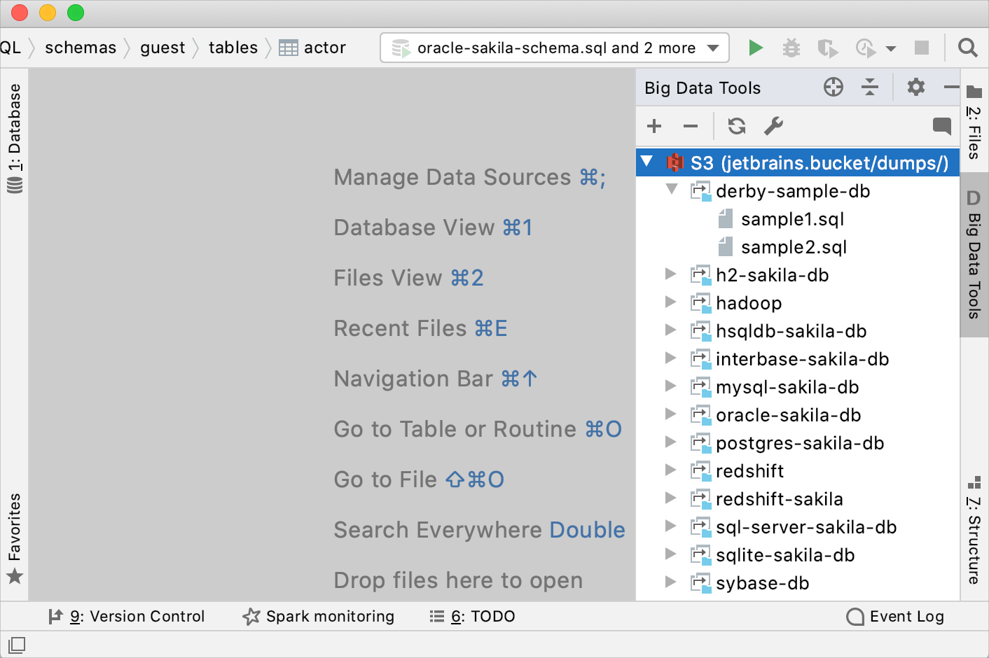 The view of DataGrip after the Big Data Tools plugin is installed