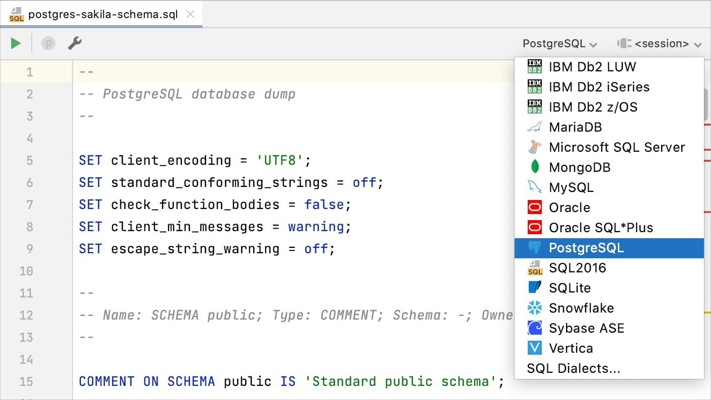 Specify an SQL dialect