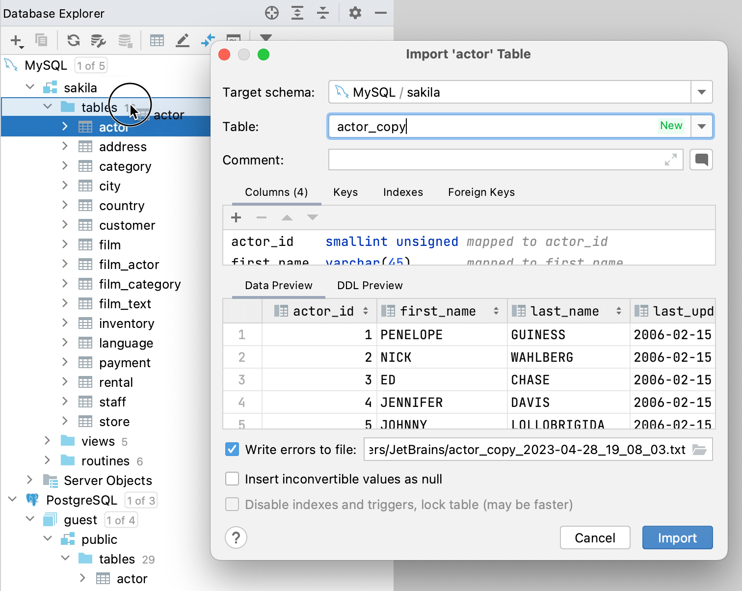 Drag to create a table copy