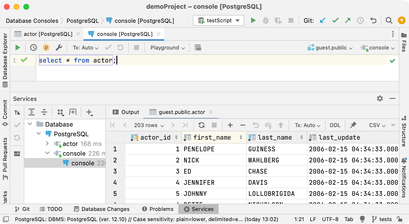Data editor in a Result tab