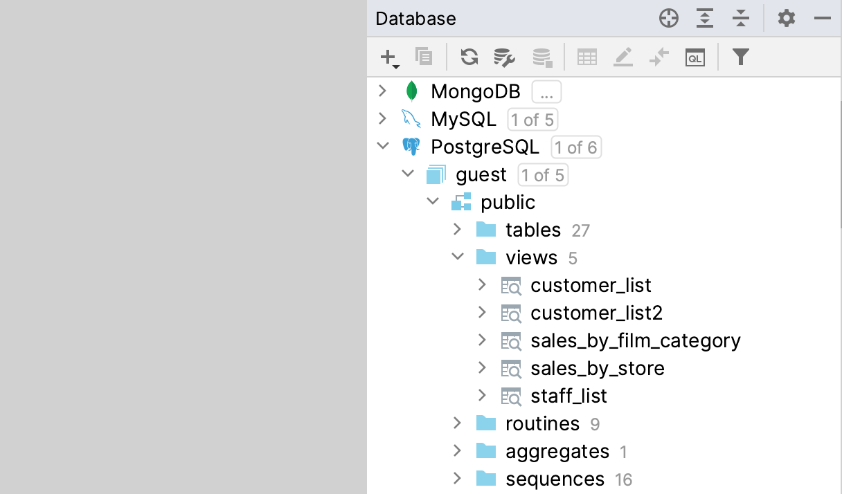 the Database tool window