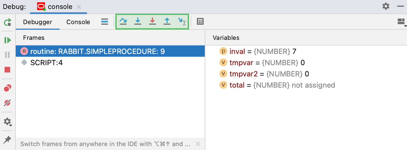 Stepping buttons in the Debug tool window