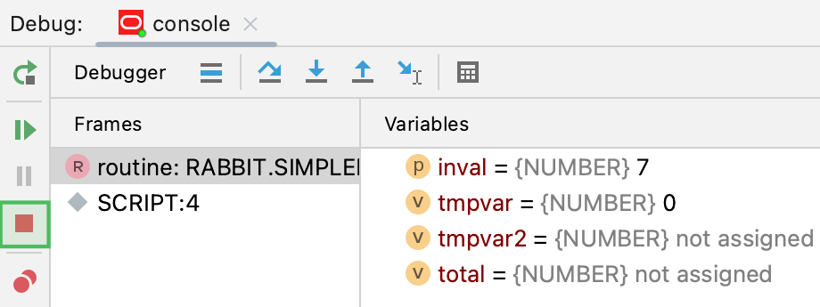 the Stop button: select the configuration to terminate