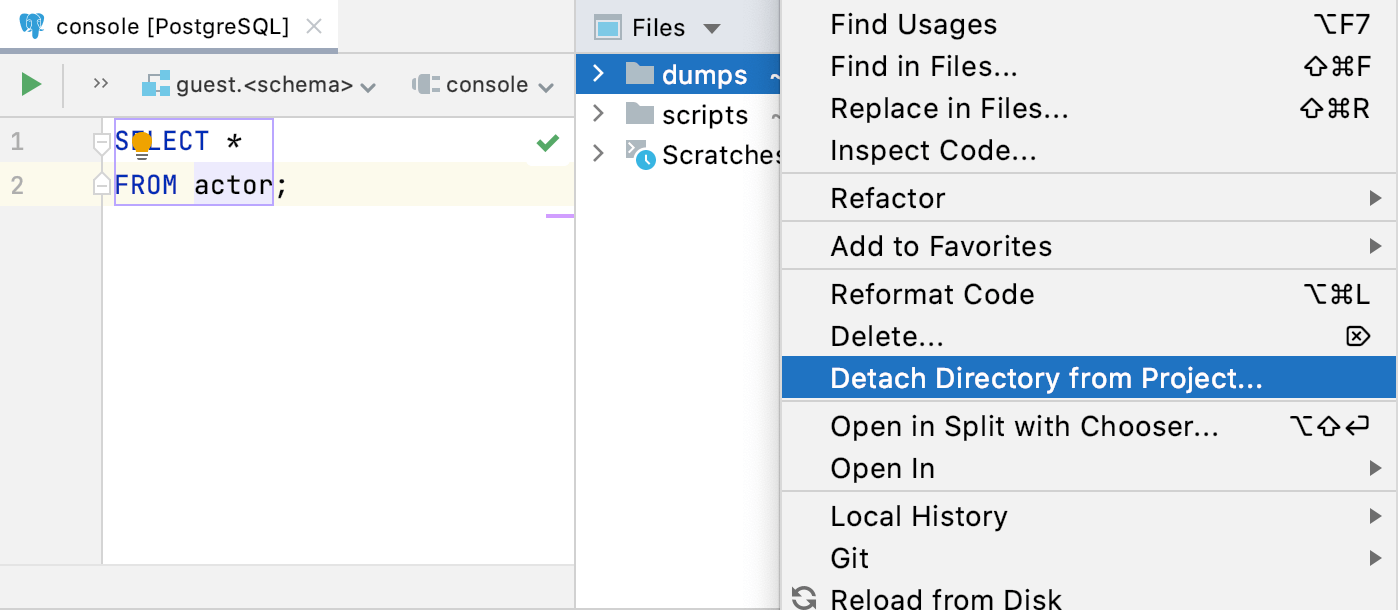 Detach a directory with SQL files