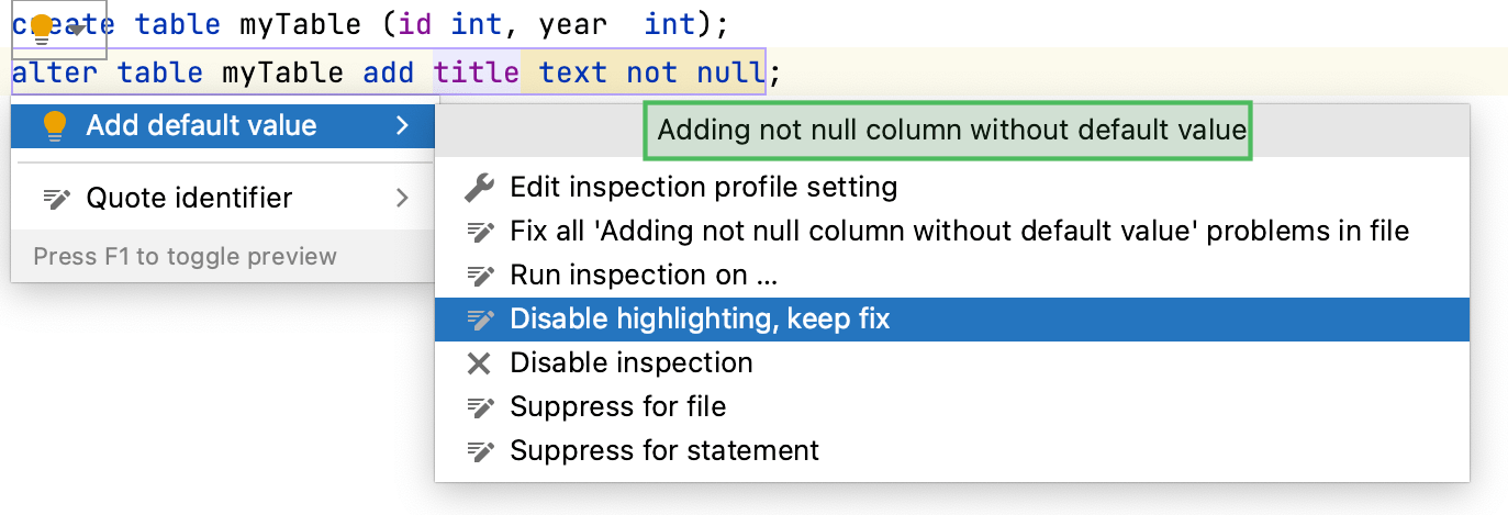 Disable highlighting, keep the fix